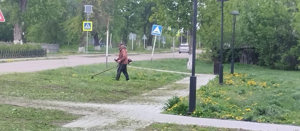 В парке села Новая Чигла проводятся работы по покосу сорной растительности.